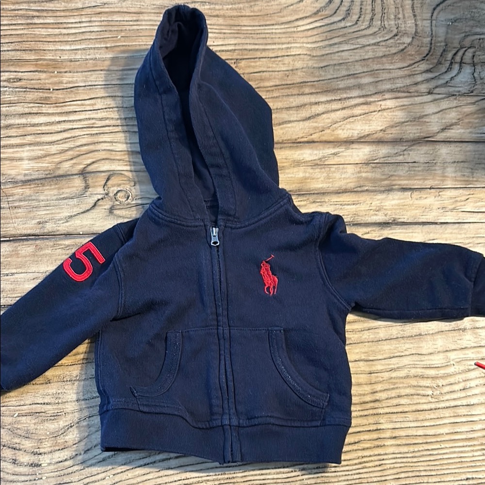 Polo by Ralph Lauren Blue and Red Zip-Up Hoodie Sweatshirt